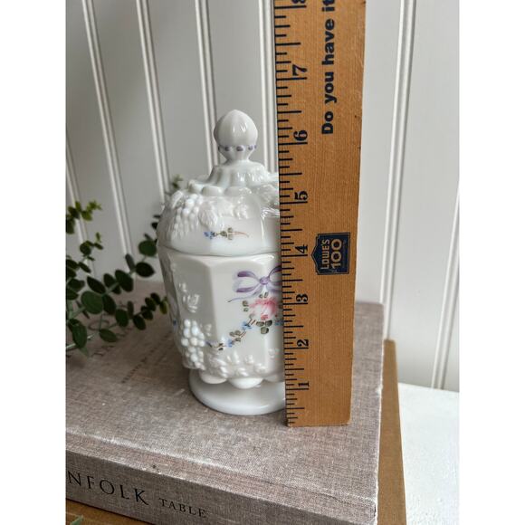 Vintage Milk Glass Painted Candy Dish Westmoreland Charleston Rose | Coquette - Picture 10 of 11